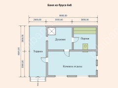 Баня из бруса 6×8 с террасой и чердаком (Б-62), 48 м²