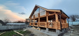Дом-баня 8×8 с террасой и мансардой, 64 м²