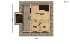Баня из оцилиндрованного бревна 6×6 м (ББ-47), 27 м²