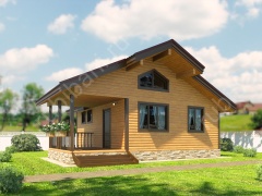 Баня из бруса 6×8 с террасой и чердаком (Б-62), 48 м²