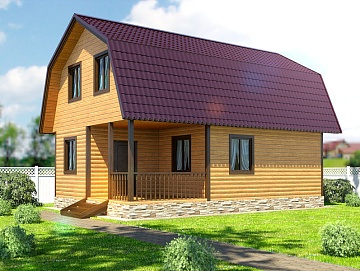 Баня 6 на 9 с террасой и мансардой 54 м²