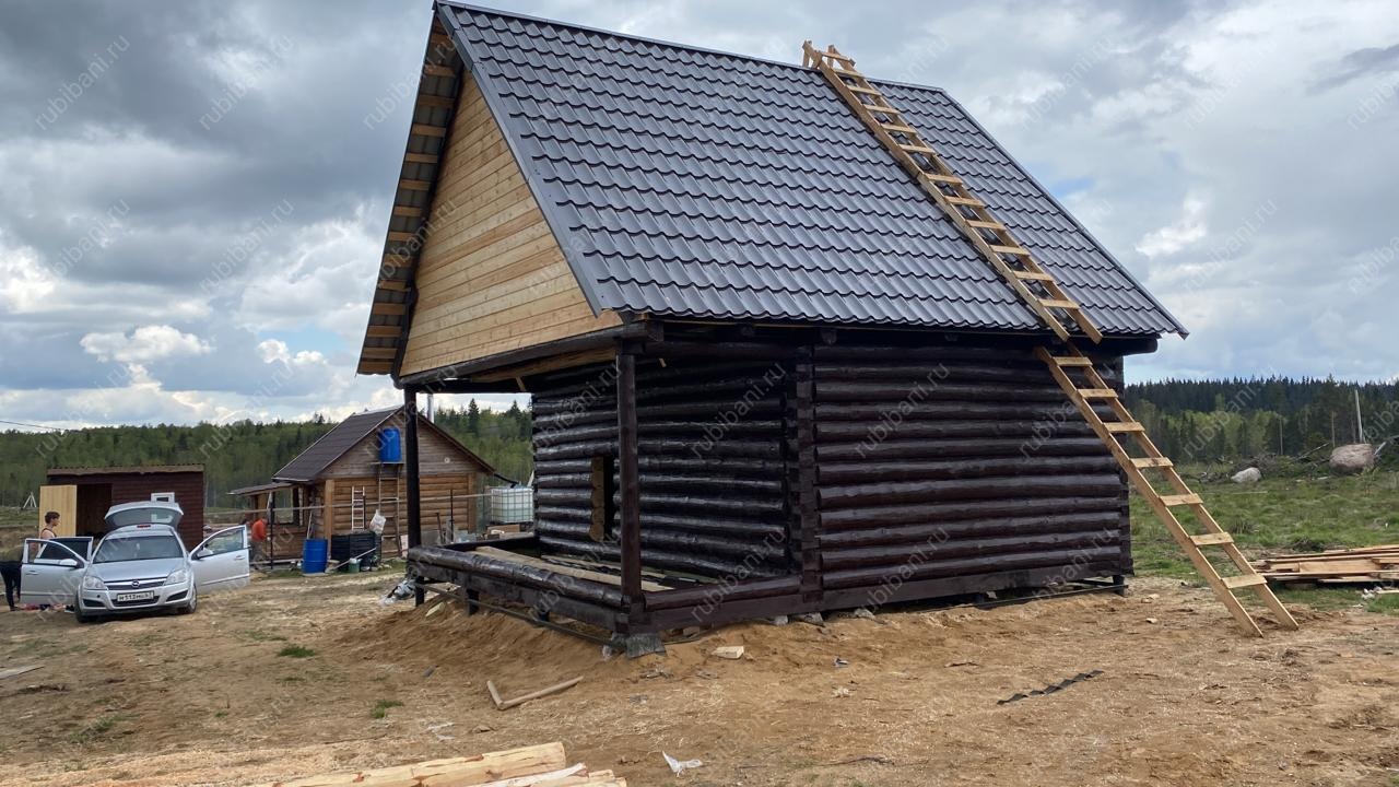 Баня из бревна 5 на 4 с террасой под усадку — фото 3 Баня из бревна 5 на 4 с террасой под усадку — фото 3