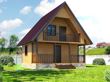 Баня с мансардой и балконом 24 м²