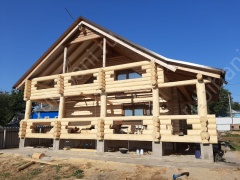 Дом-баня 8×8 с террасой и мансардой, 64 м²