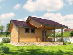 Баня из бруса 6×8 с террасой и чердаком (Б-62), 48 м²